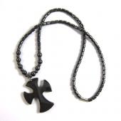 18inch Hematite Cross Pendant Stone Strands Necklace